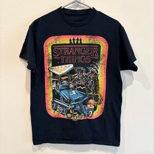 Stranger Things Kids Graphic Tee - Black with Multicolor Print Medium